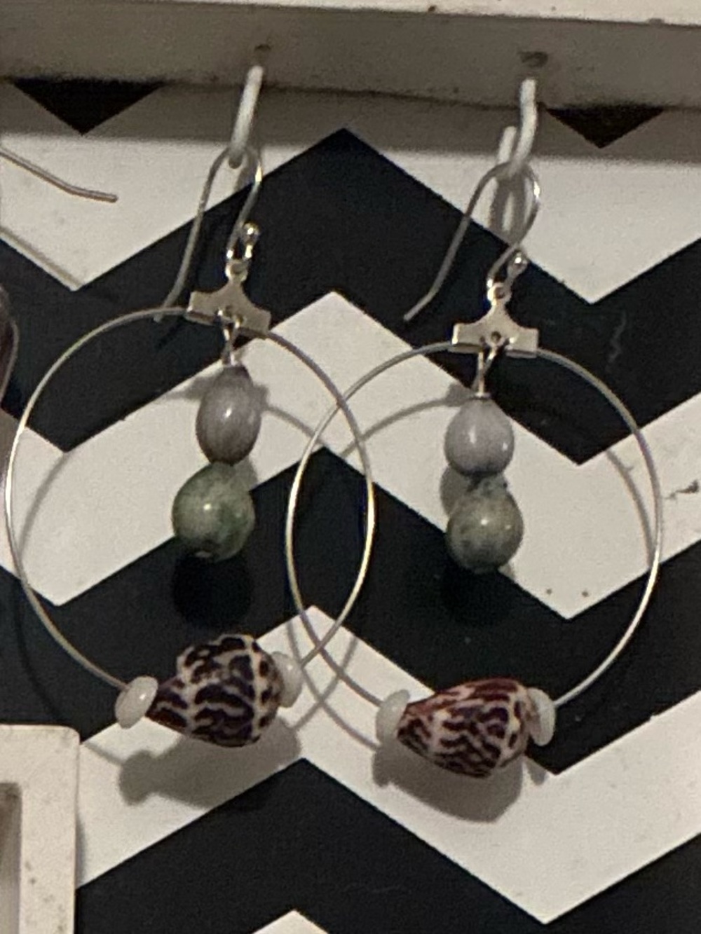 Handmade Silver Hoop Earrings with Purple and Green Jobes Tears
